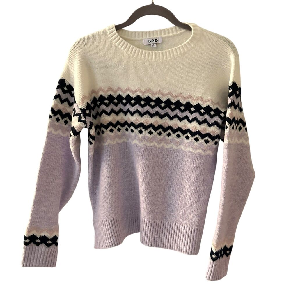 525 Black, Purple and White Nordic Acrylic Crewneck Pullover Sweater Size S